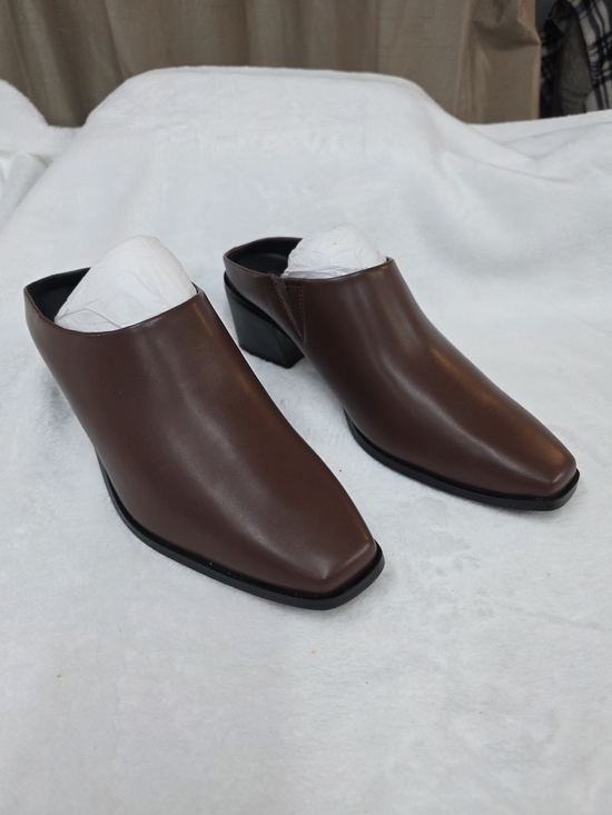 trany Shoes - Womens Brown Square-Toe Slip-On Mule with Low Block Heel NEW